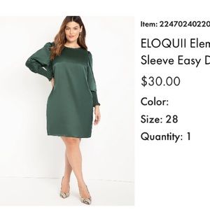 ELOQUII green long bishop sleeve dress plus size 28W